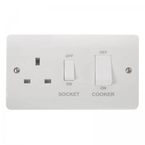Scolmore Click Mode 45A 2 Gang Double Pole Switch With 13A DP Switched Socket - White Rockers