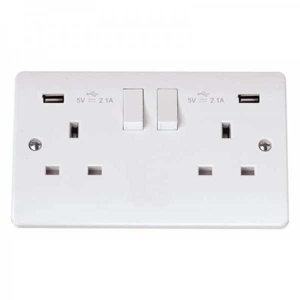Scolmore Click Mode 13A 2 Gang Switched Socket With Twin 2.1A USB Outlets (4.2A) (Twin Earth)