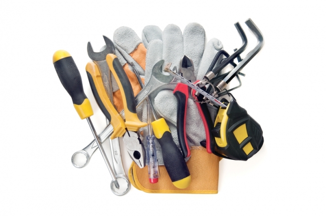 Hand tools, spanner, screw drivers and gloves
