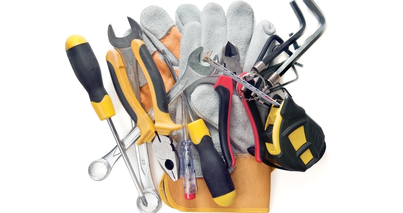 Hand tools, spanner, screw drivers and gloves