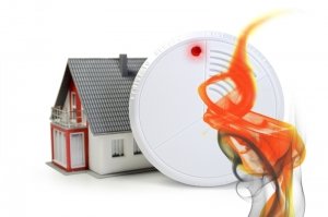 Fire detector with red alert and smoke 